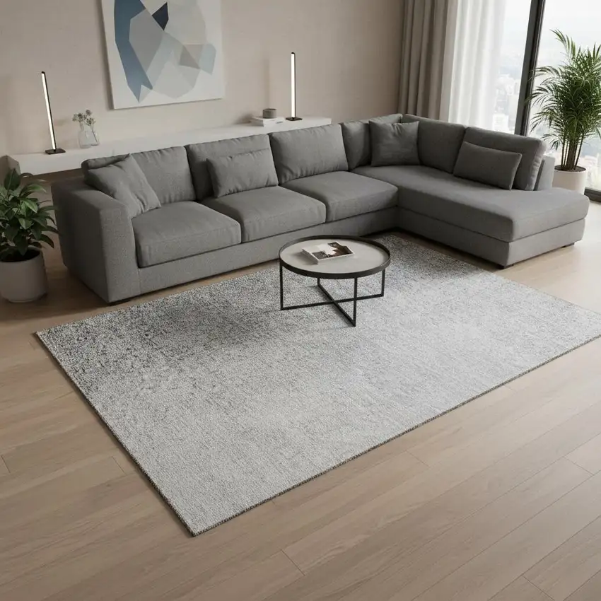 Gray And Silver Ombre Washable Area Rug With UV Protection Photo 2