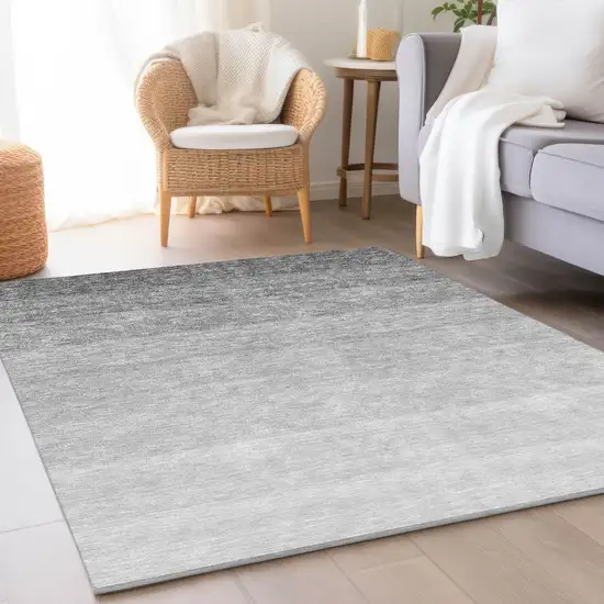 Gray And Silver Ombre Washable Area Rug With UV Protection Photo 3