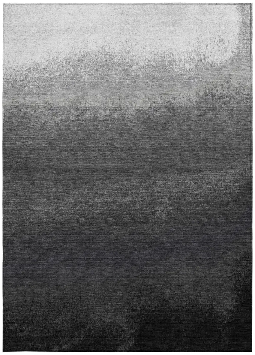Gray And Silver Ombre Washable Indoor Outdoor Area Rug Photo 3