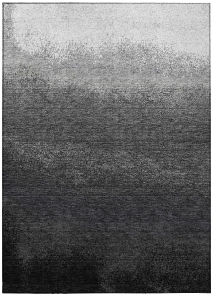 Gray And Silver Ombre Washable Indoor Outdoor Area Rug Photo 1