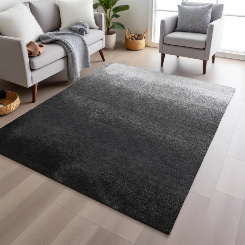 Gray And Silver Ombre Washable Indoor Outdoor Area Rug Photo 6