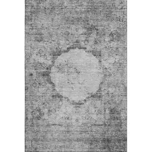 Photo of Gray And Silver Oriental Washable Area Rug With UV Protection