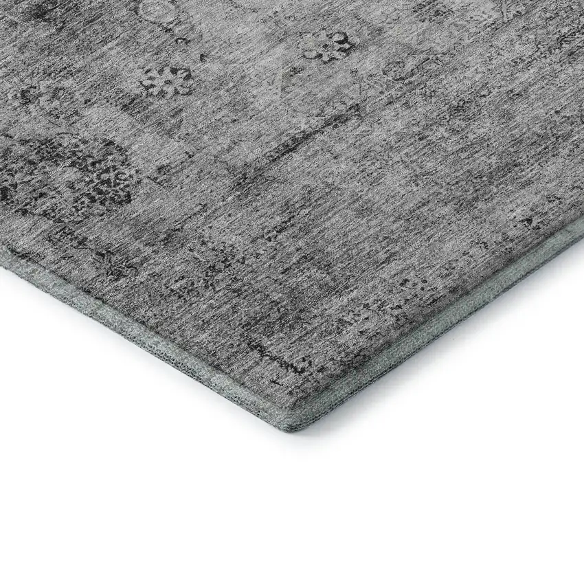 Gray And Silver Oriental Washable Area Rug With UV Protection Photo 7