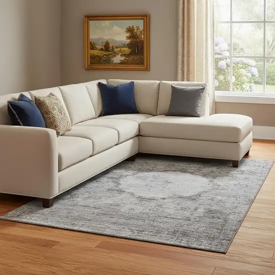 Gray And Silver Oriental Washable Area Rug With UV Protection Photo 1