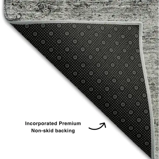 Gray And Silver Oriental Washable Area Rug With UV Protection Photo 5