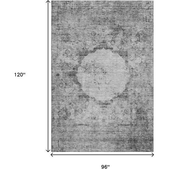 Gray And Silver Oriental Washable Area Rug With UV Protection Photo 3