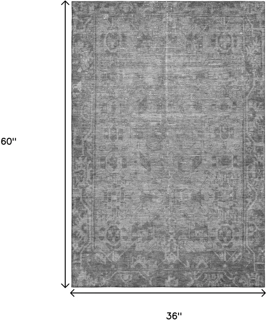 Gray And Silver Oriental Washable Area Rug With UV Protection Photo 3