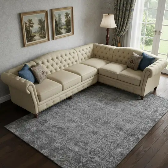 Gray And Silver Oriental Washable Area Rug With UV Protection Photo 2