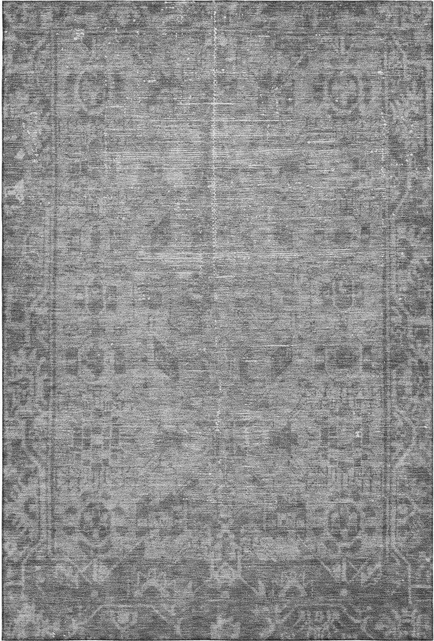 Gray And Silver Oriental Washable Area Rug With UV Protection Photo 1