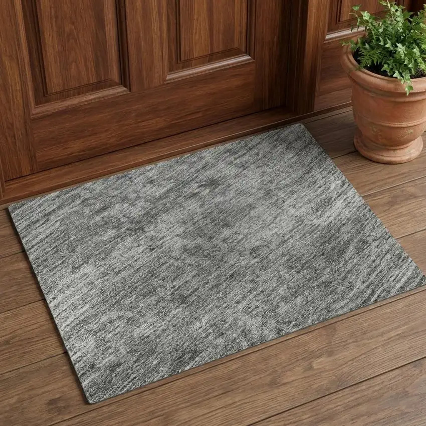 Gray And Silver Oriental Washable Area Rug With UV Protection Photo 1