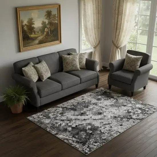 Gray And Silver Oriental Washable Area Rug With UV Protection Photo 1
