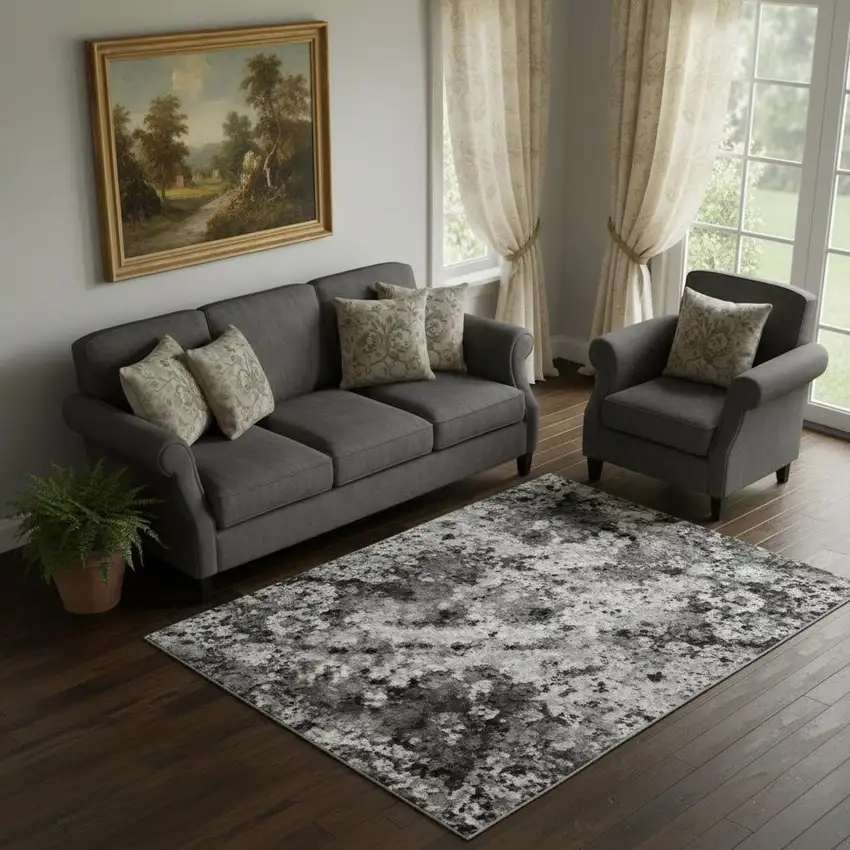 Gray And Silver Oriental Washable Area Rug With UV Protection Photo 1