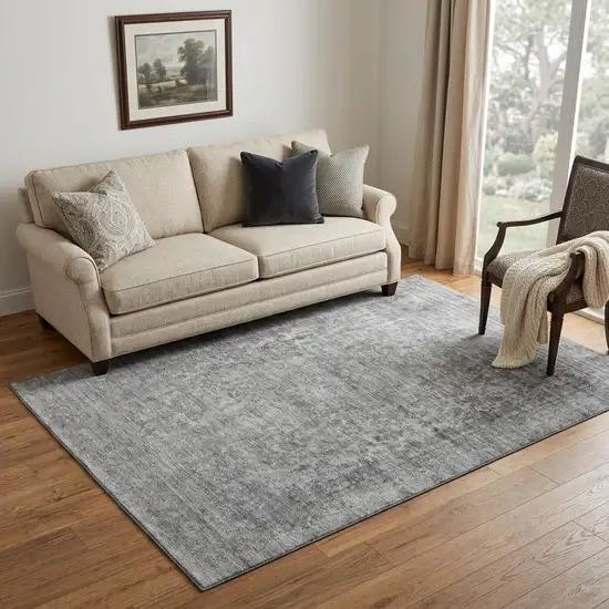 Gray And Silver Oriental Washable Area Rug With UV Protection Photo 1