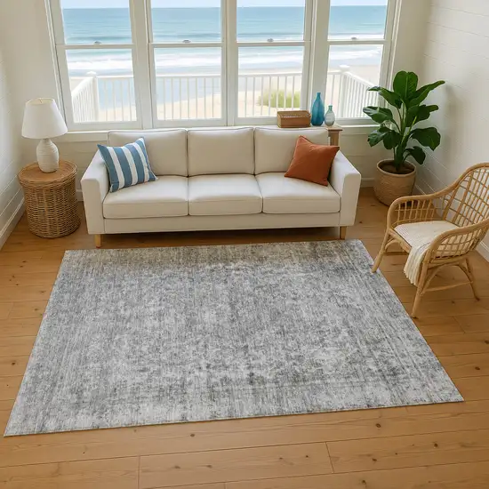 Gray And Silver Oriental Washable Area Rug With UV Protection Photo 4