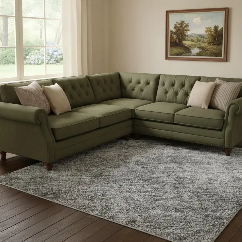 Gray And Silver Oriental Washable Area Rug With UV Protection Photo 2