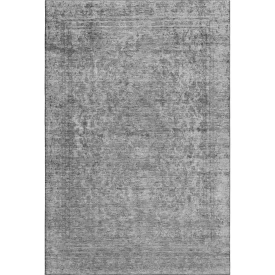 Gray And Silver Oriental Washable Area Rug With UV Protection Photo 5
