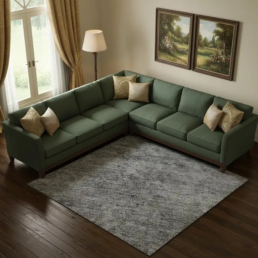 Gray And Silver Oriental Washable Area Rug With UV Protection Photo 2