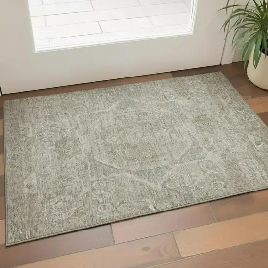 Gray And Silver Oriental Washable Area Rug With UV Protection Photo 2