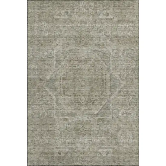 Gray And Silver Oriental Washable Area Rug With UV Protection Photo 1