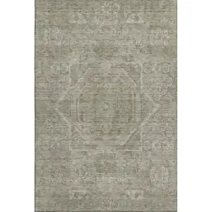 Photo of Gray And Silver Oriental Washable Area Rug With UV Protection