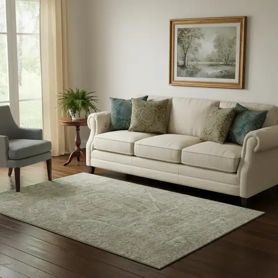 Gray And Silver Oriental Washable Area Rug With UV Protection Photo 2