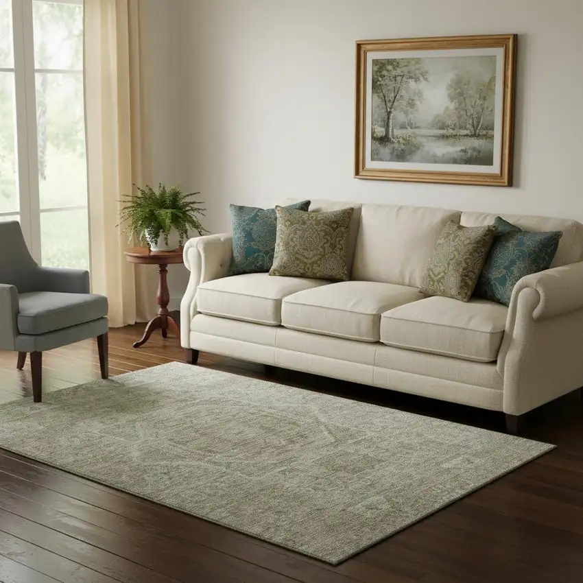 Gray And Silver Oriental Washable Area Rug With UV Protection Photo 2