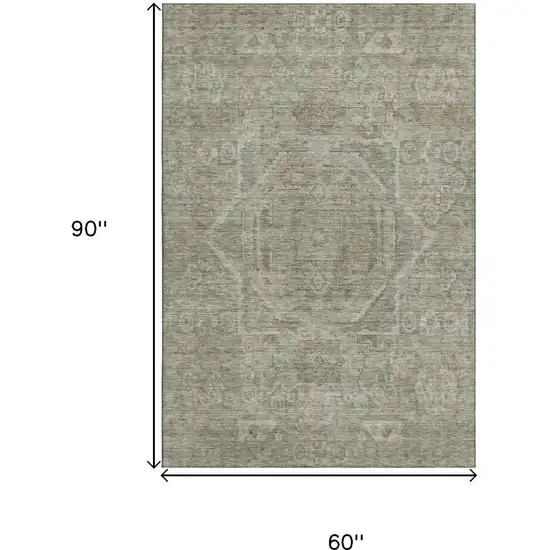 Gray And Silver Oriental Washable Area Rug With UV Protection Photo 9