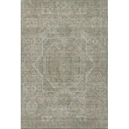 Gray And Silver Oriental Washable Area Rug With UV Protection Photo 2