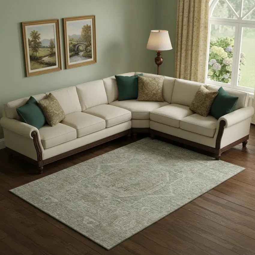 Gray And Silver Oriental Washable Area Rug With UV Protection Photo 2