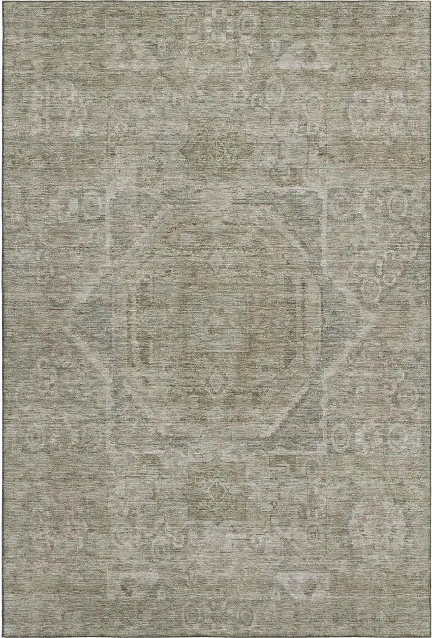 Gray And Silver Oriental Washable Area Rug With UV Protection Photo 1