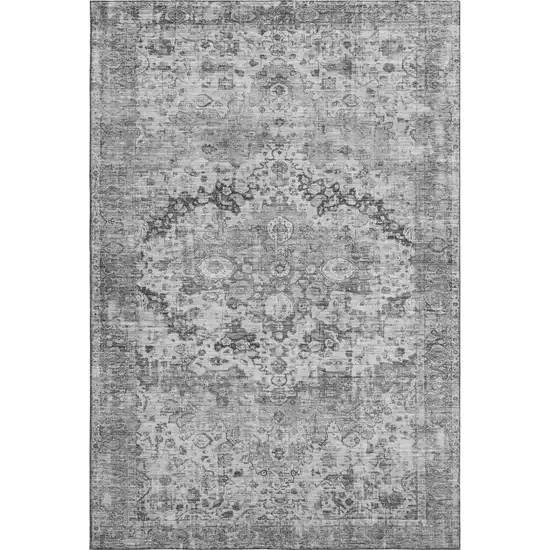 Gray And Silver Oriental Washable Area Rug With UV Protection Photo 1