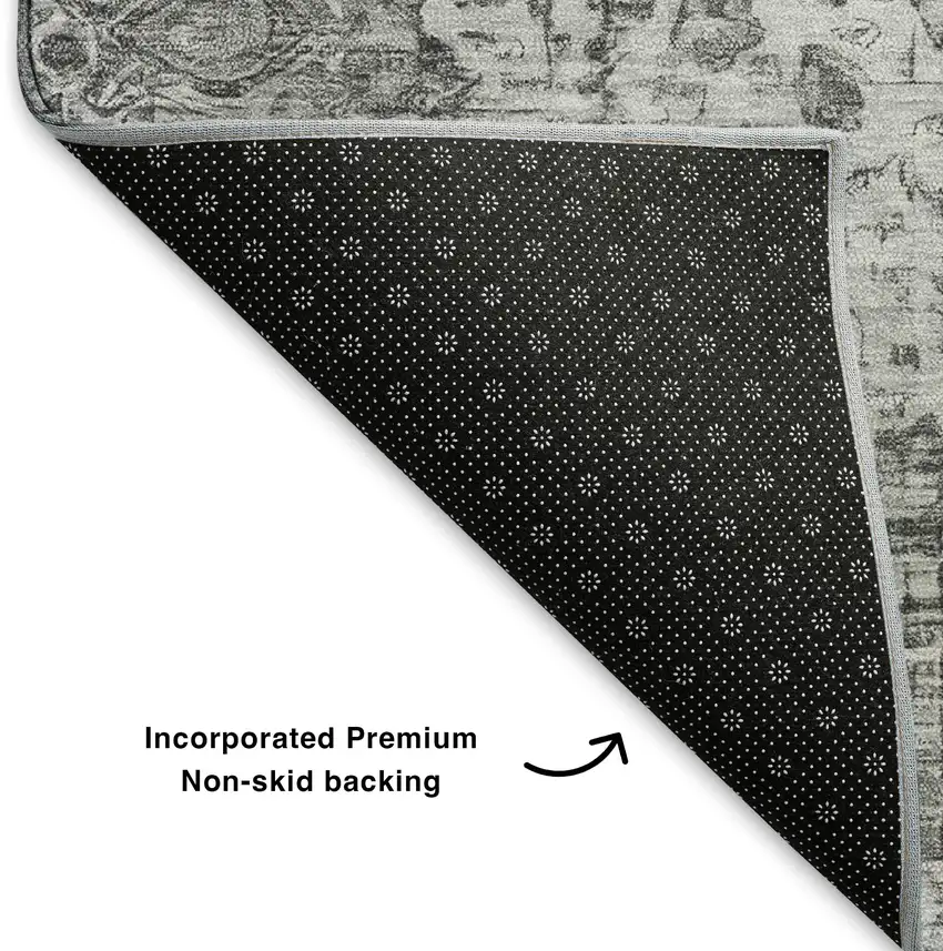 Gray And Silver Oriental Washable Area Rug With UV Protection Photo 6