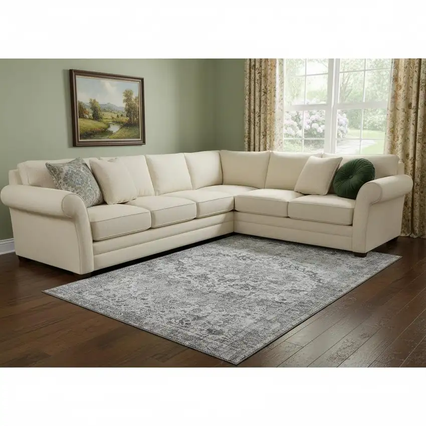 Gray And Silver Oriental Washable Area Rug With UV Protection Photo 2