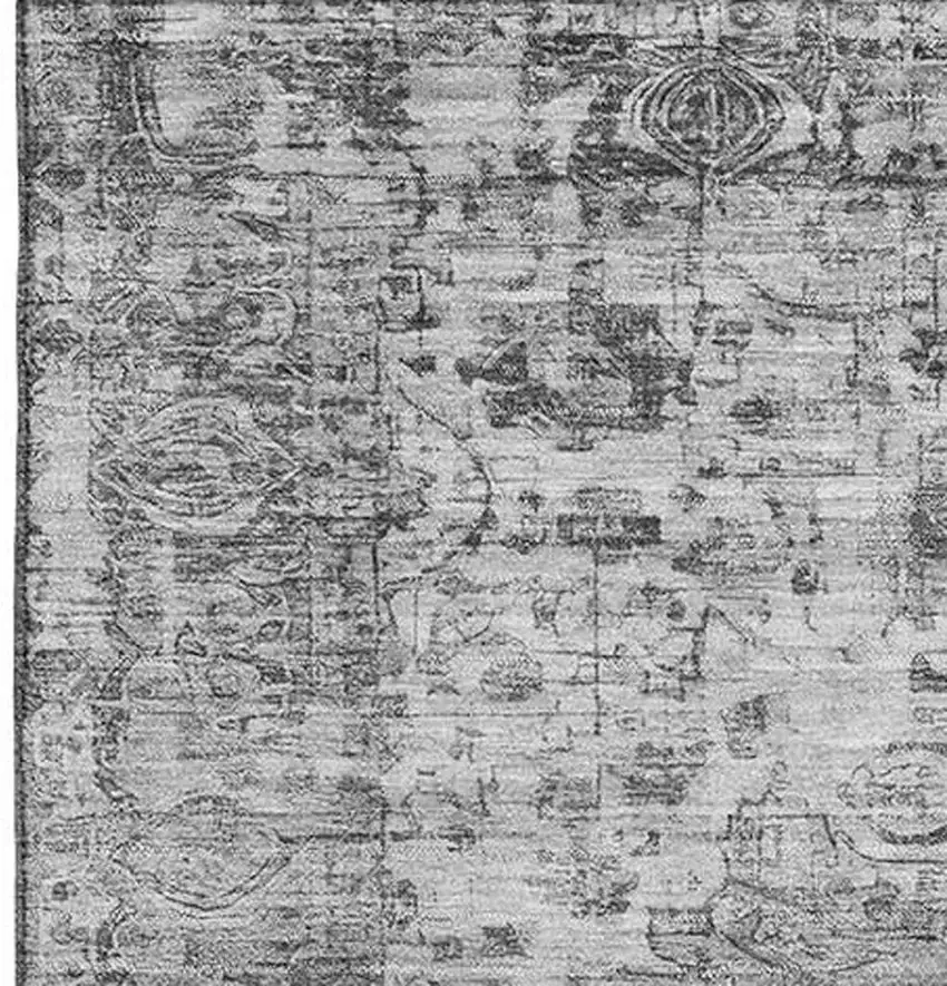 Gray And Silver Oriental Washable Area Rug With UV Protection Photo 3