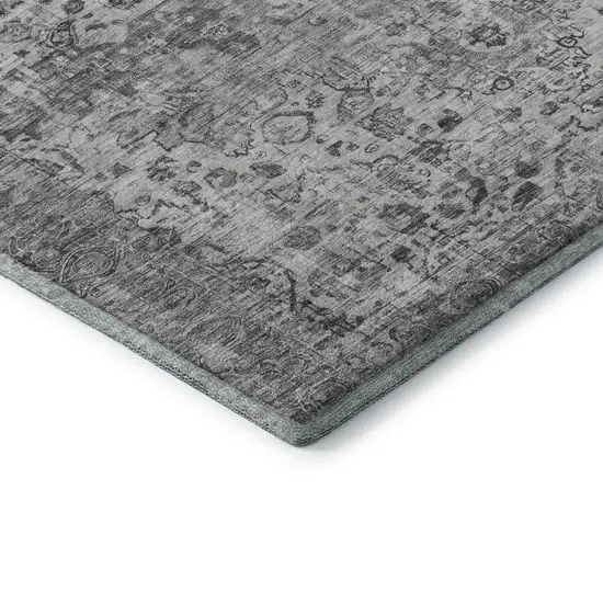 Gray And Silver Oriental Washable Area Rug With UV Protection Photo 7