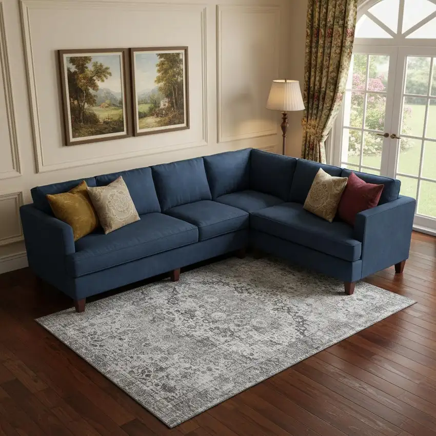 Gray And Silver Oriental Washable Area Rug With UV Protection Photo 2