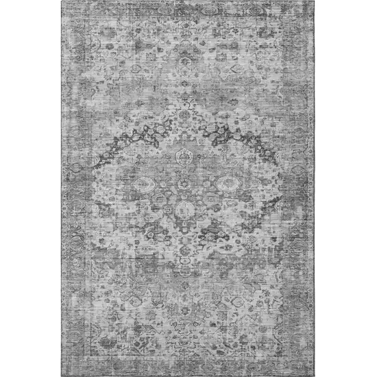 Gray And Silver Oriental Washable Area Rug With UV Protection Photo 3