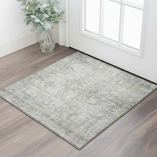 Gray And Silver Oriental Washable Area Rug With UV Protection Photo 2