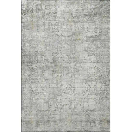 Gray And Silver Oriental Washable Area Rug With UV Protection Photo 3