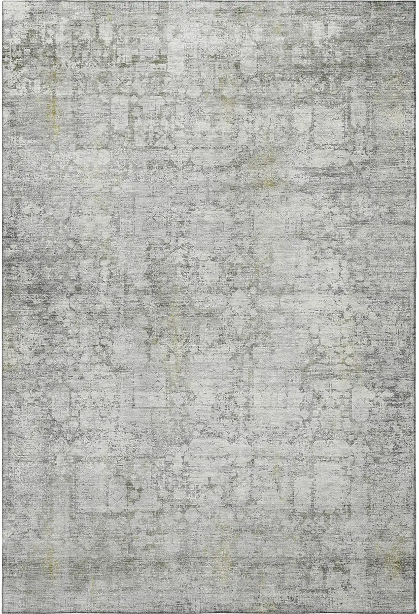 Gray And Silver Oriental Washable Area Rug With UV Protection Photo 3