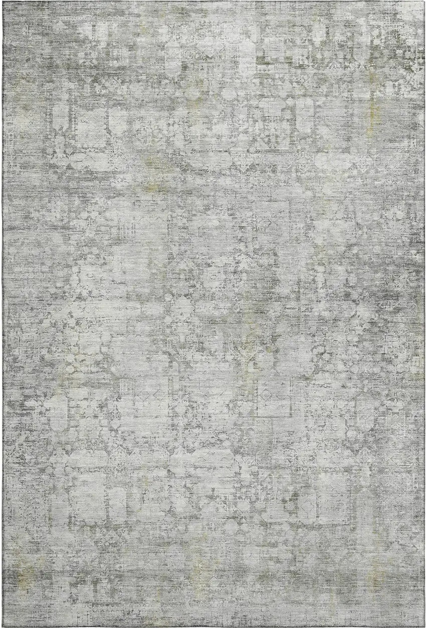 Gray And Silver Oriental Washable Area Rug With UV Protection Photo 1