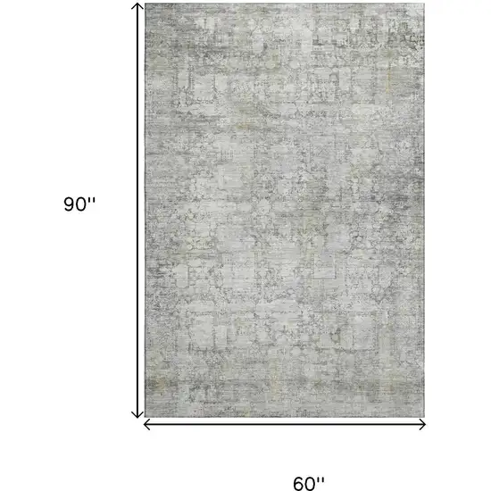 Gray And Silver Oriental Washable Area Rug With UV Protection Photo 9