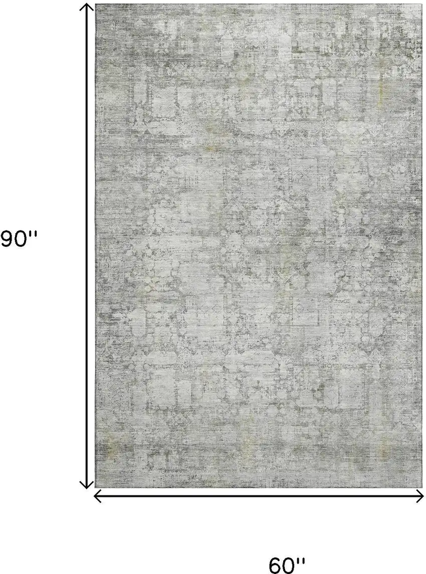 Gray And Silver Oriental Washable Area Rug With UV Protection Photo 9