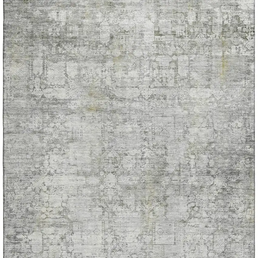 Gray And Silver Oriental Washable Area Rug With UV Protection Photo 3