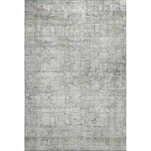 Photo of Gray And Silver Oriental Washable Area Rug With UV Protection