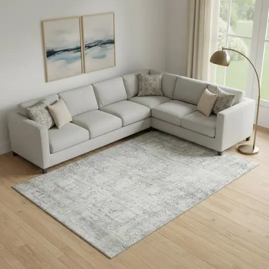 Gray And Silver Oriental Washable Area Rug With UV Protection Photo 2