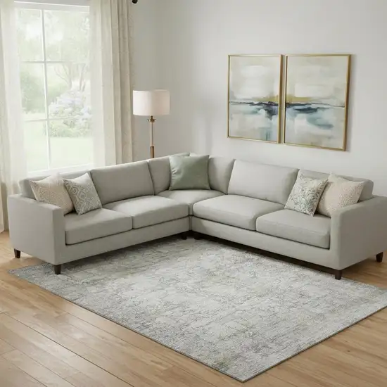 Gray And Silver Oriental Washable Area Rug With UV Protection Photo 2