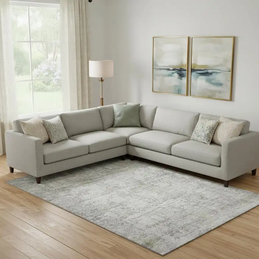 Gray And Silver Oriental Washable Area Rug With UV Protection Photo 2