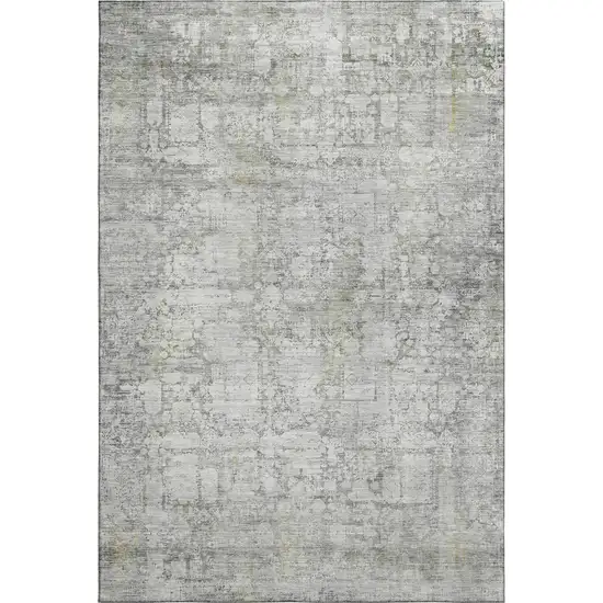 Gray And Silver Oriental Washable Area Rug With UV Protection Photo 1