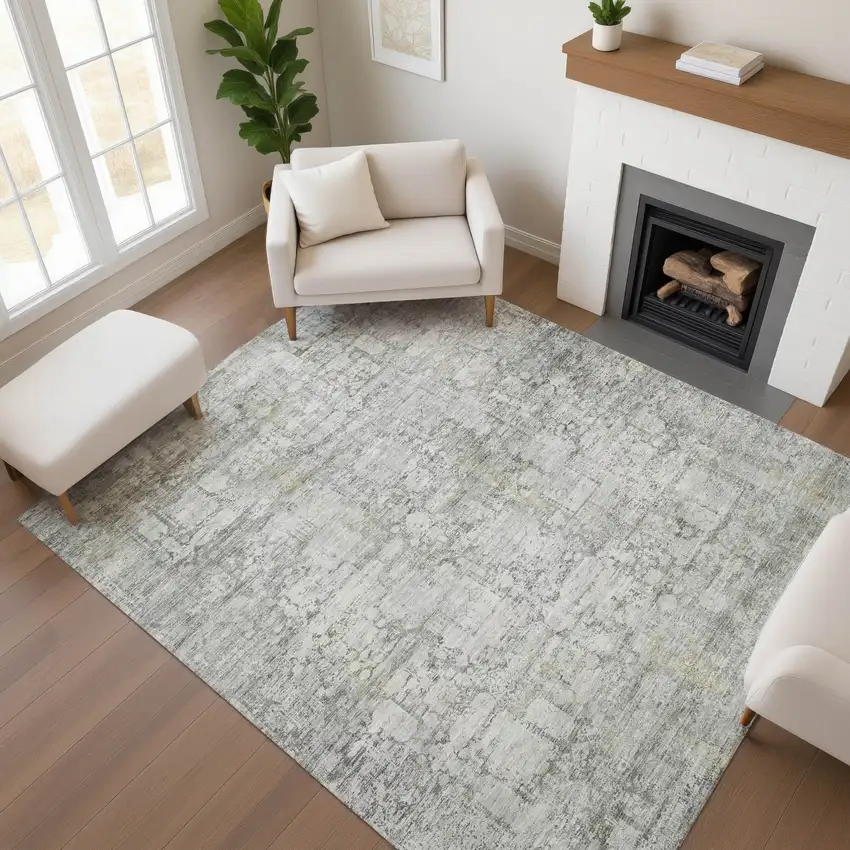 Gray And Silver Oriental Washable Area Rug With UV Protection Photo 5